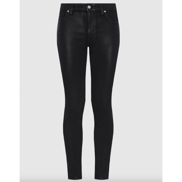 $198 7 For All Mankind High Waist Ankle Skinny Size 27 Coated Faux Leather Waxed - Picture 2 of 12